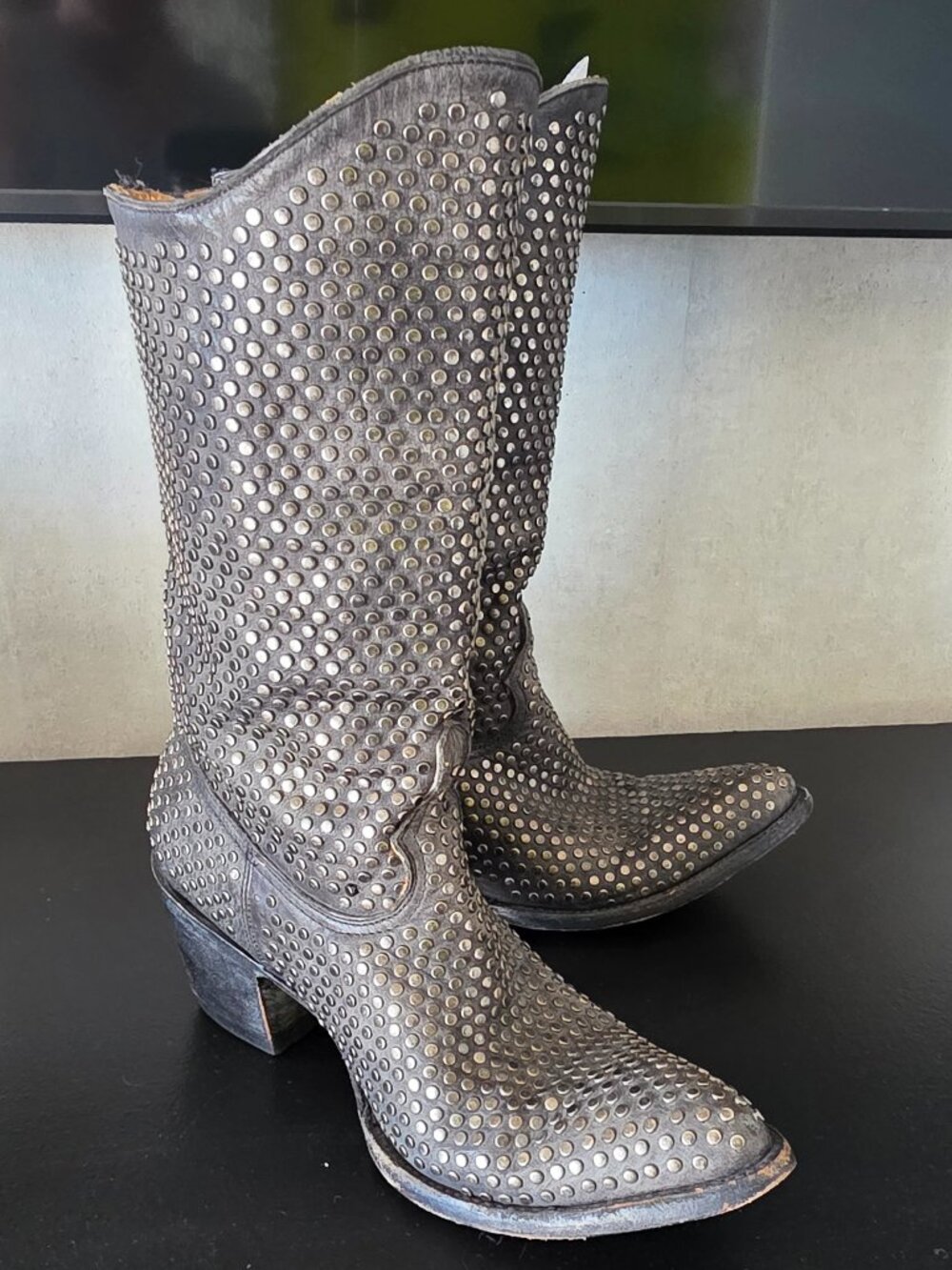 Women size 7 black leather and stud boots